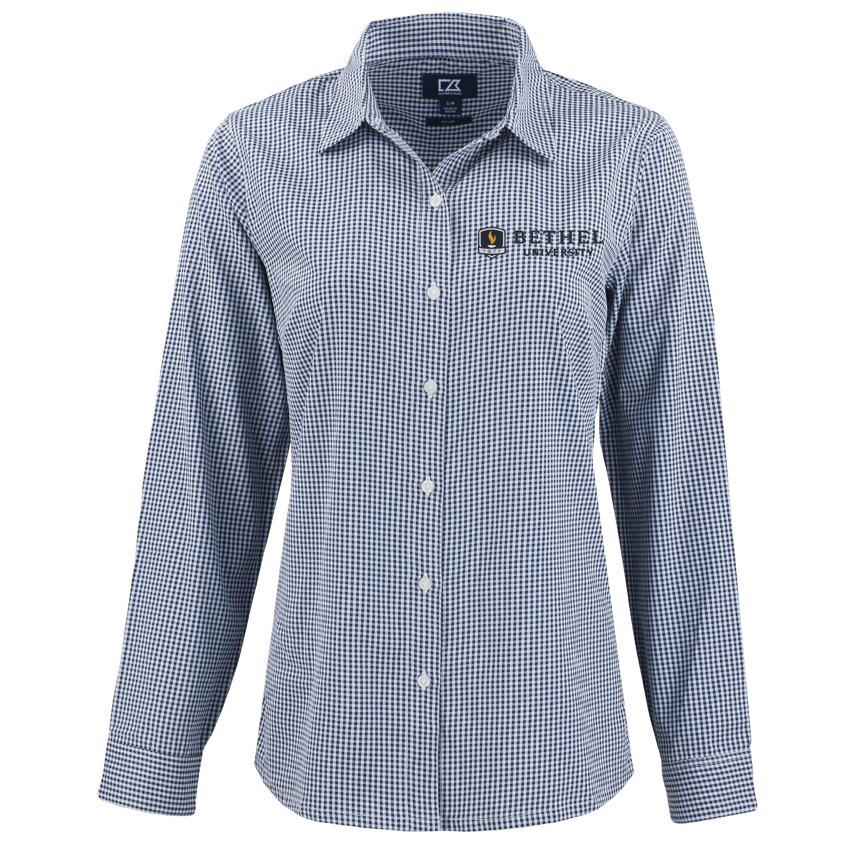 Skyline Eco Gingham Womens Long Sleeve Dress Shirt | Navy/White
