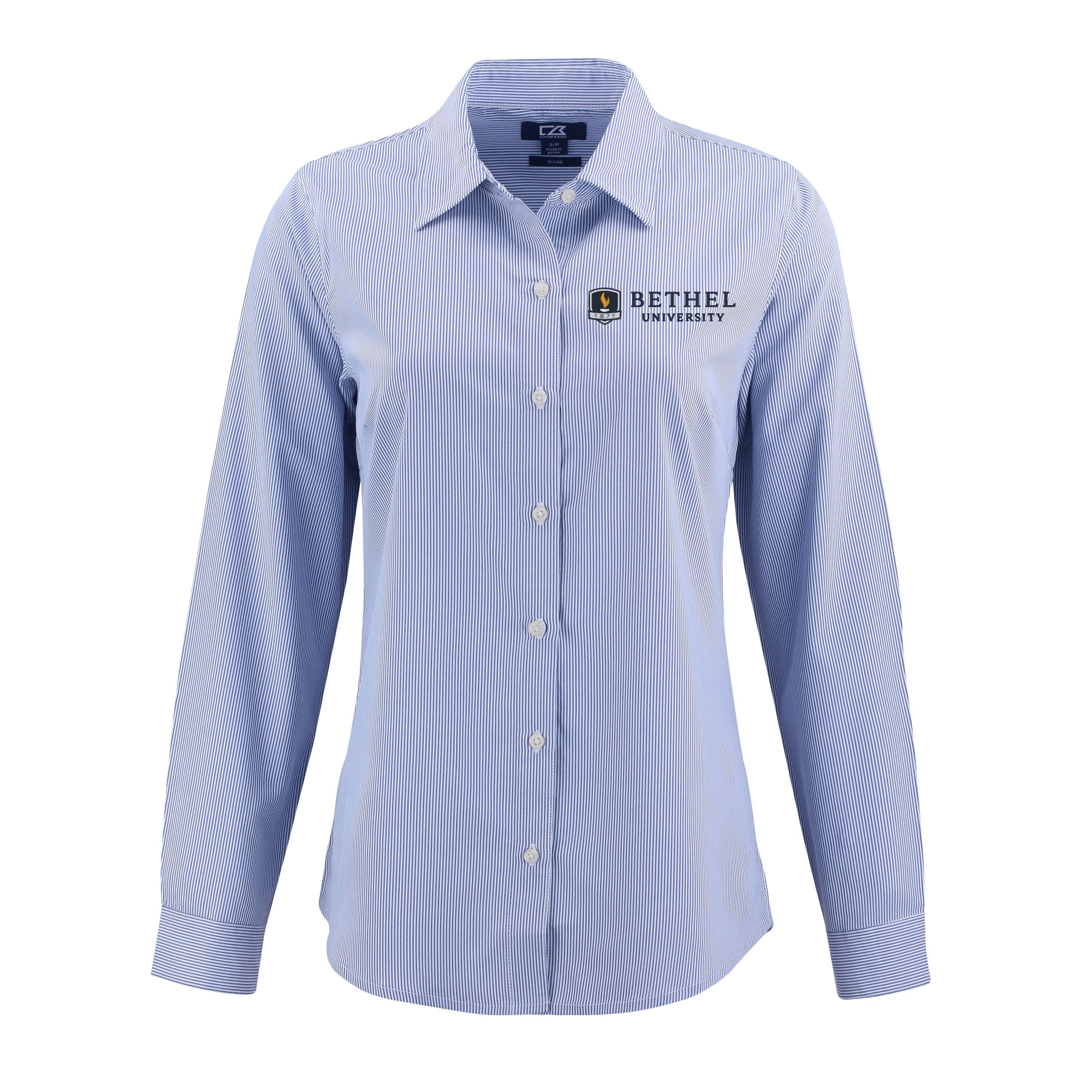 Skyline Eco Pinstripe Womens Long Sleeve Dress Shirt | Tour Blue/White