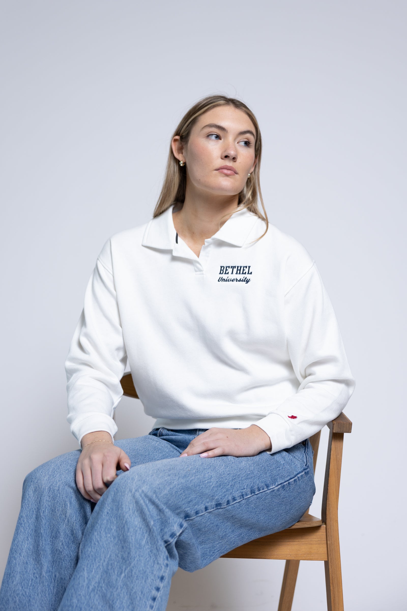Victory Springs Ladies Collar Pullover | Heather Varsity White