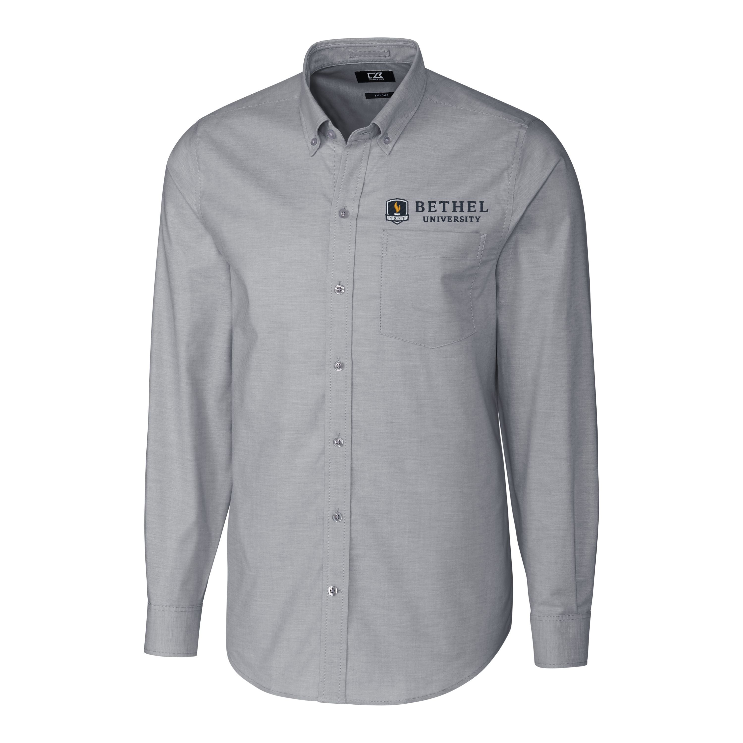 Stretch Oxford Mens Big &amp; Tall Long Sleeve Dress Shirt | Grey