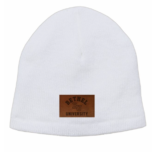 BEANIE w/ BU Leather Patch - White