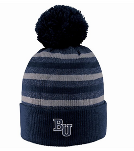 LogoFit Beanie with Pom, Navy and Gray