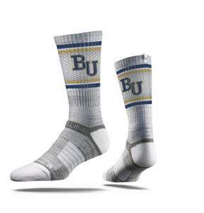 Strideline Socks, Gray with Navy and Vegas Gold, M/L