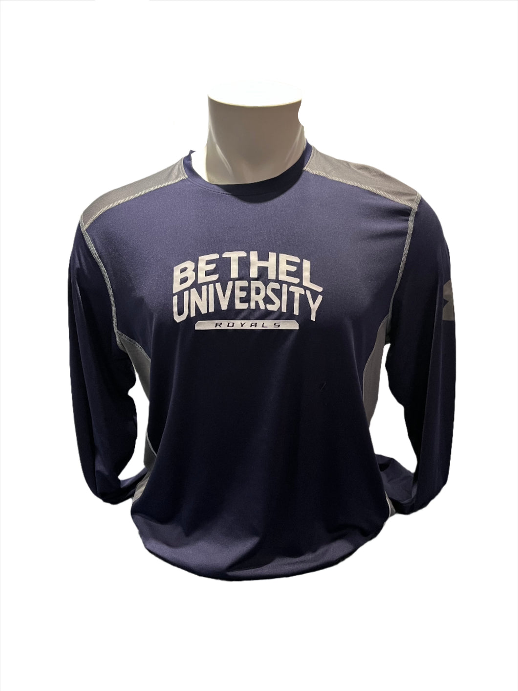 UA Fitted Performance LS Tee, Navy and Gray