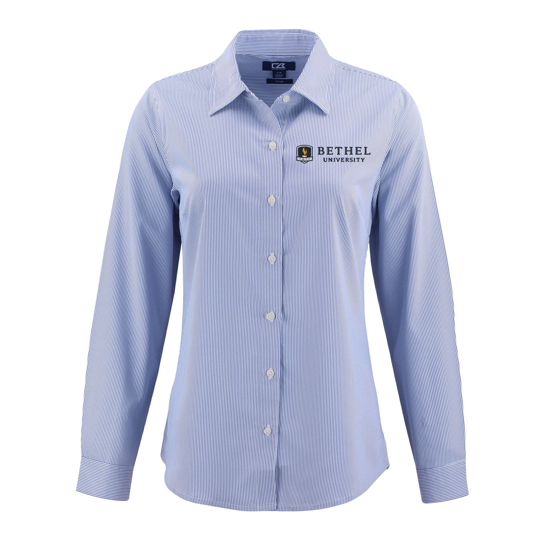 Skyline Eco Pinstripe Womens Long Sleeve Dress Shirt | Tour Blue/White