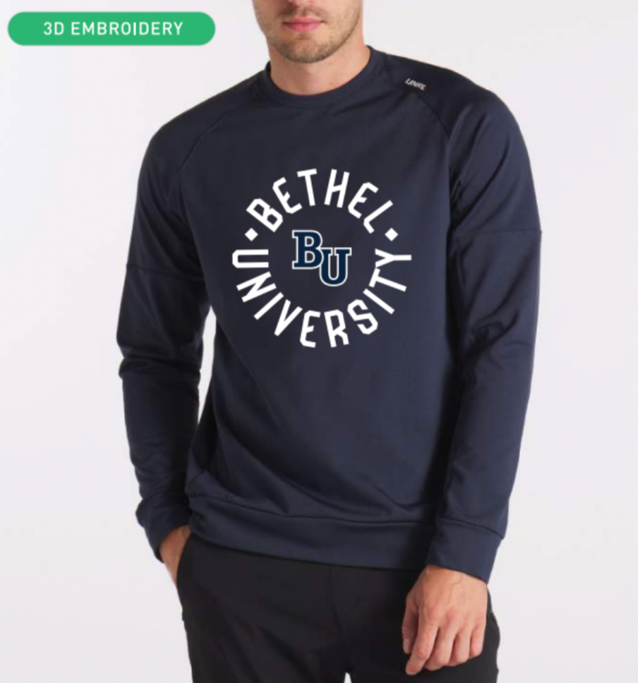 BU Bethel University logo CrossOver Crewneck, Navy