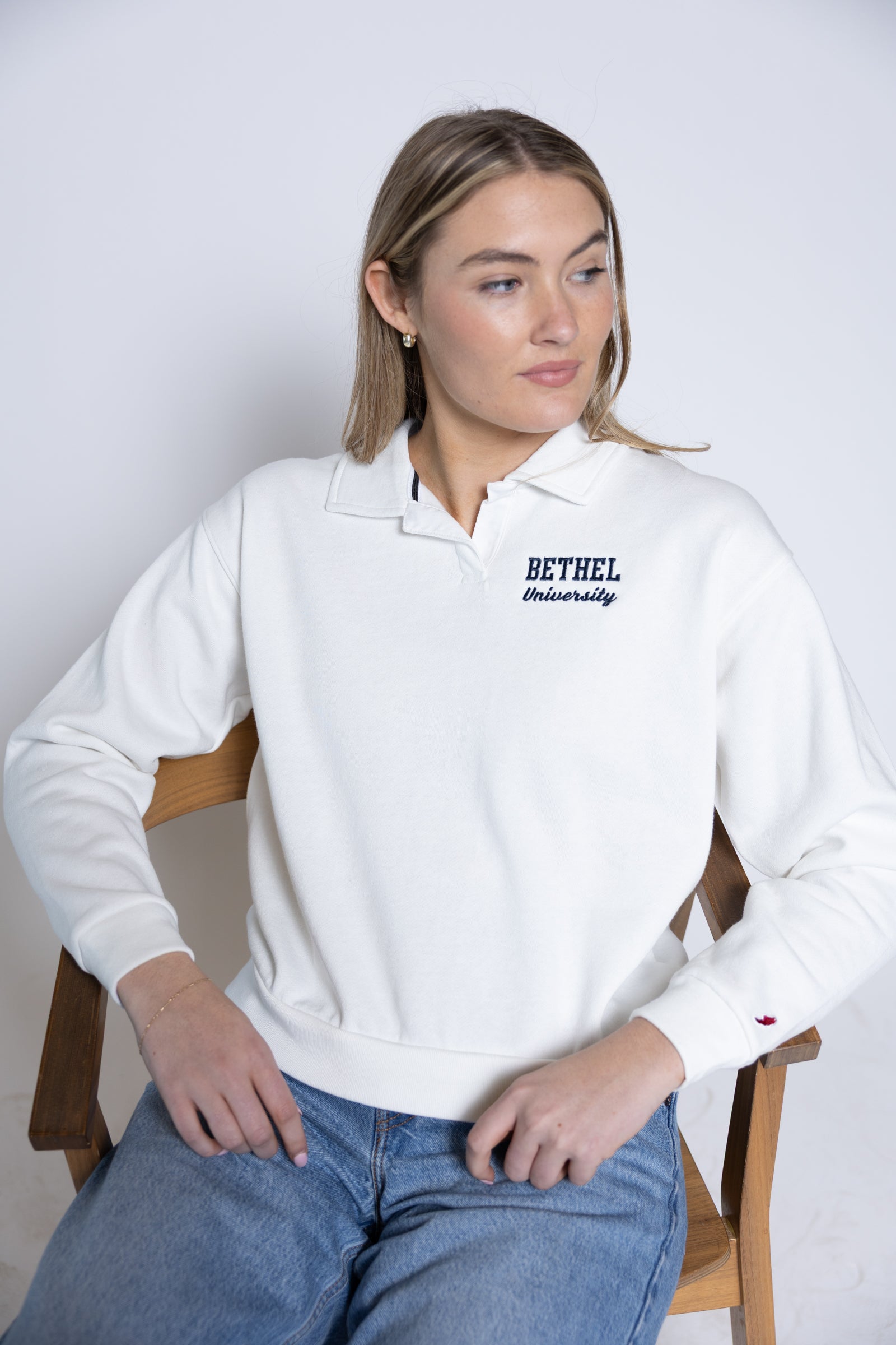 Victory Springs Ladies Collar Pullover | Heather Varsity White