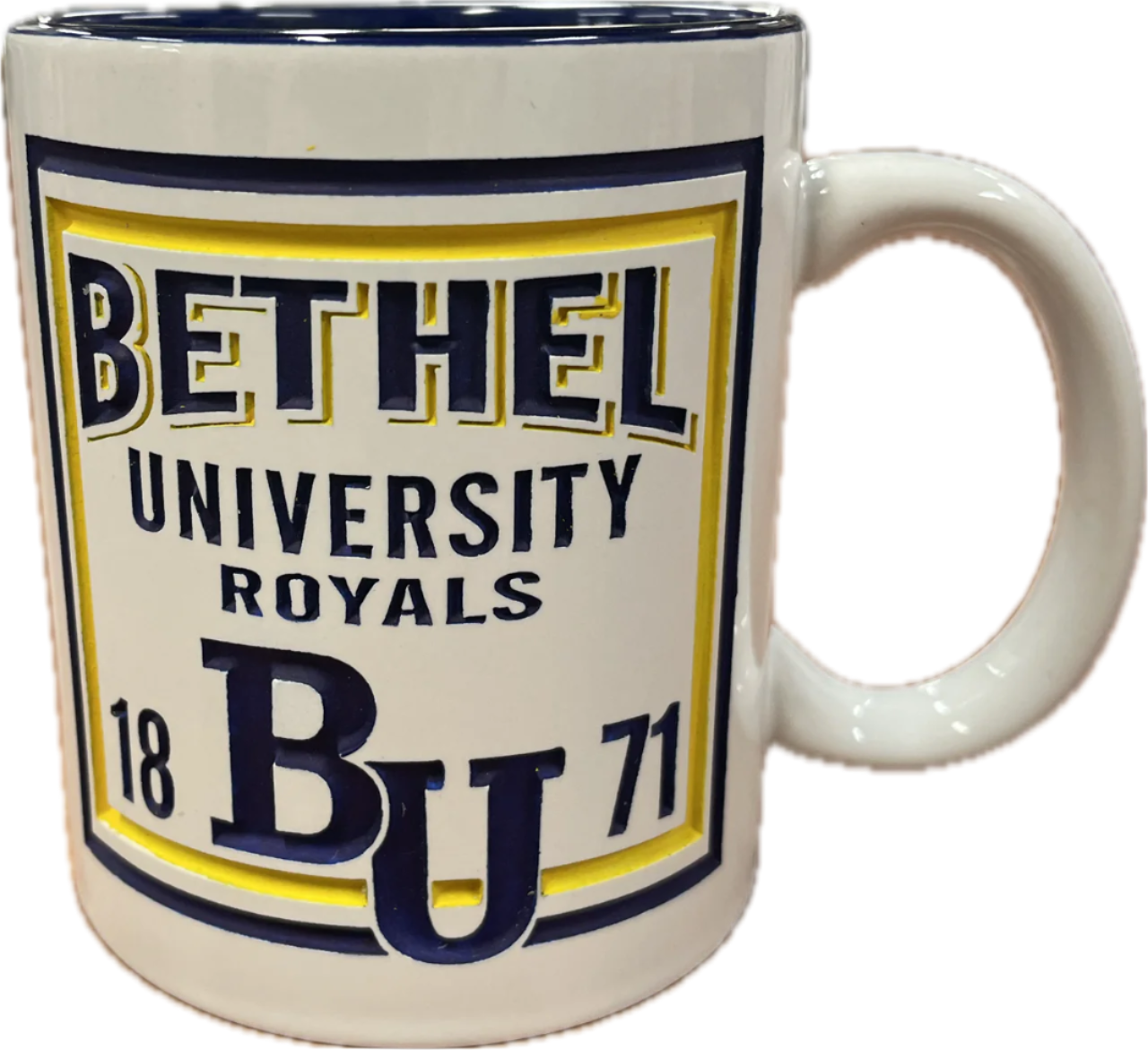 Mug White with Navy and Gold Etched